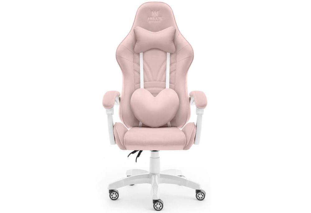 Fotel Gamingowy HELL'S CHAIR Rainbow 2.0 Różowy  prezentacja fotela od przodu na jasnym tle do 120 kg bezpieczne stabilne użytkowanie trwałość wygoda