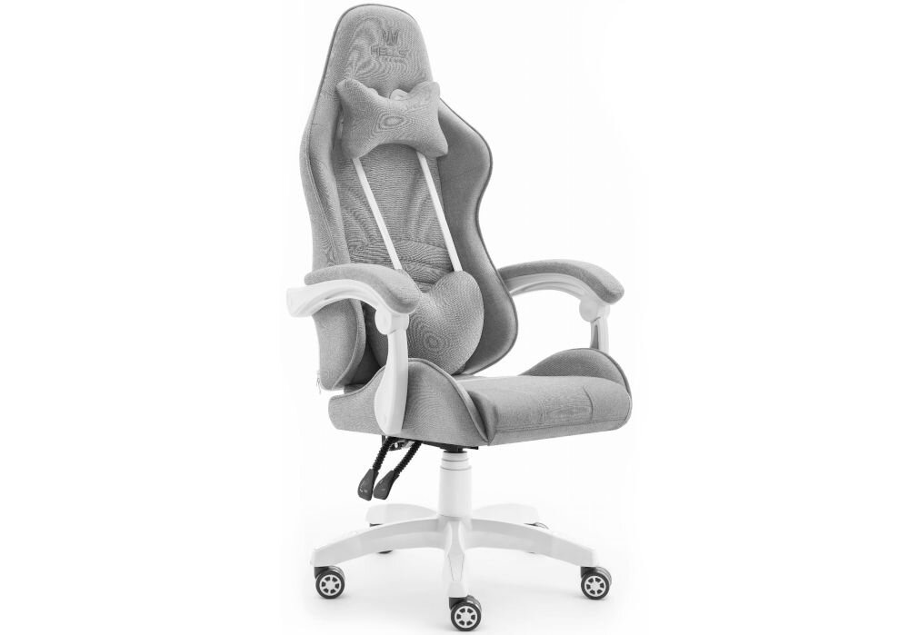 Fotel Gamingowy HELL'S CHAIR Rainbow 2.0 Szary prezentacja fotela od przodu pod kątem na jasnym tle wyróżniający się design komfort elegancka forma
