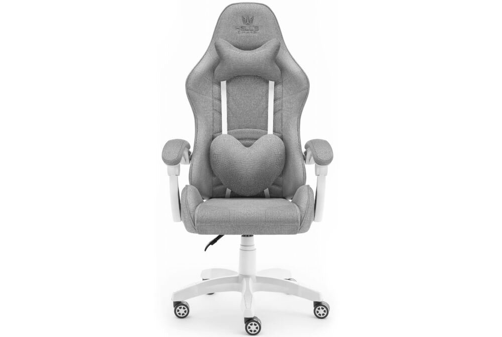 Fotel Gamingowy HELL'S CHAIR Rainbow 2.0 Szary prezentacja fotela od przodu na jasnym tle do 120 kg bezpieczne stabilne użytkowanie trwałość wygoda