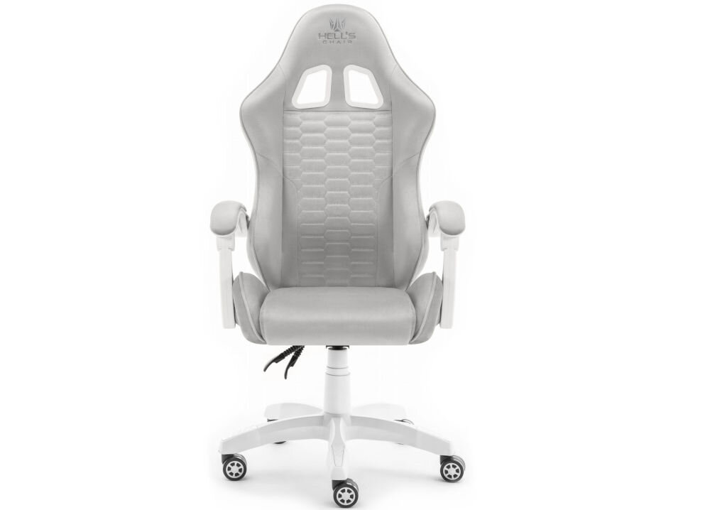 Fotel HELL'S CHAIR HC-1000 Szaro-biały prezentacja fotela od przodu na białym tle wymiary stabilność