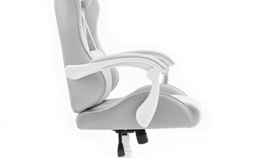 Fotel HELL'S CHAIR HC-1000 Szaro-biały zbliżenie na podłokietniki jasne tło miękkie wypełnienie solidne podparcie spójna stylistyka komfort przedramion