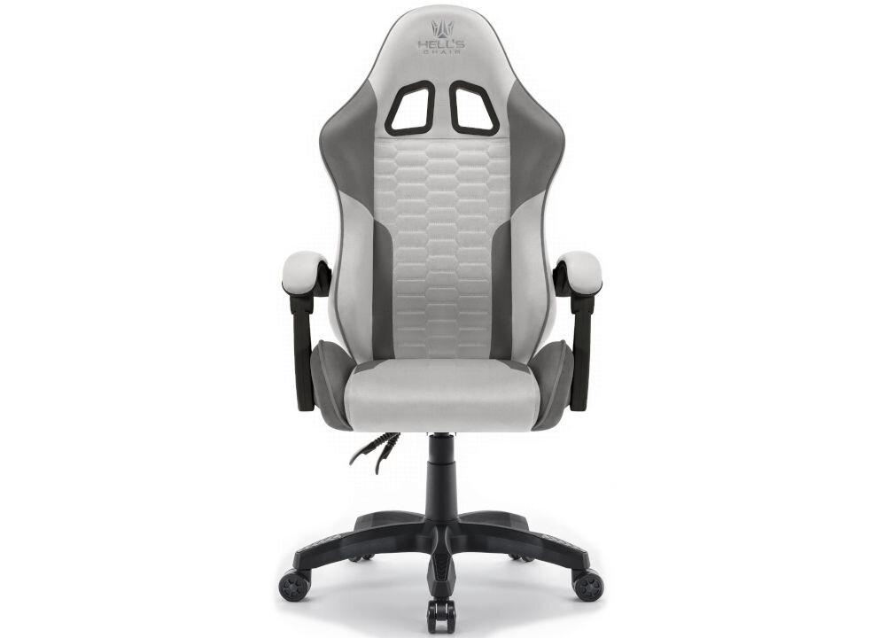 Fotel HELL'S CHAIR HC-1000 Szaro-czarny prezentacja fotela od przodu na białym tle wymiary stabilność