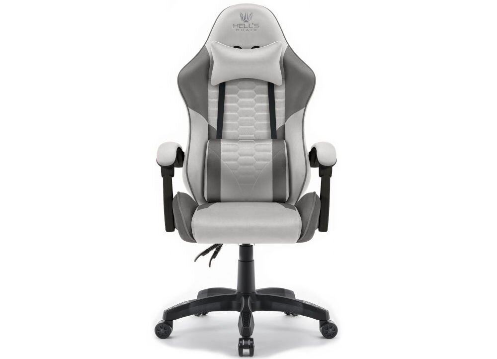 Fotel HELL'S CHAIR HC-1000 Szaro-czarny prezentacja fotela od przodu na jasnym tle solidna konstrukcja wypełnienie z termo-elastycznej pianki Free Air zimnej pianki CF sprzyja utrzymaniu prawidłowej postawy