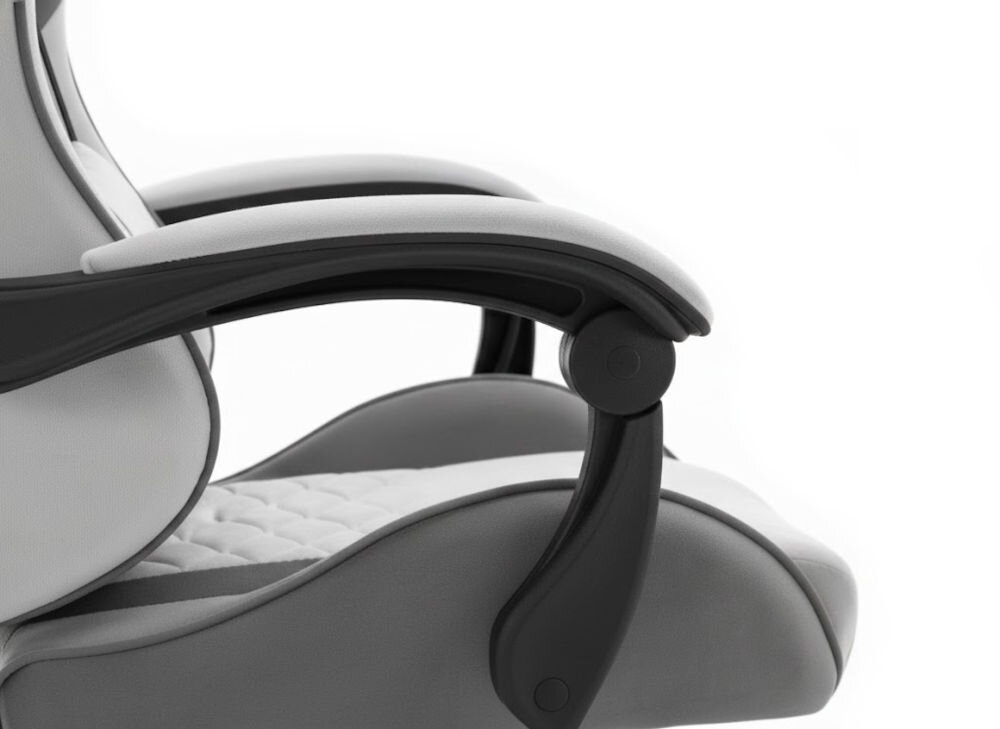 Fotel HELL'S CHAIR HC-1000 Szaro-czarny zbliżenie na podłokietniki jasne tło miękkie wypełnienie solidne podparcie spójna stylistyka komfort przedramion