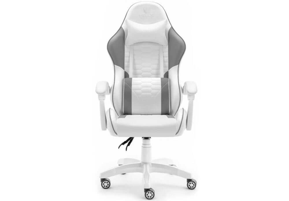 Fotel HELL'S CHAIR HC-1000 Ekoskóra Szaro-biały prezentacja fotela od przodu na jasnym tle solidna konstrukcja wypełnienie z termo-elastycznej pianki Free Air zimnej pianki CF sprzyja utrzymaniu prawidłowej postawy