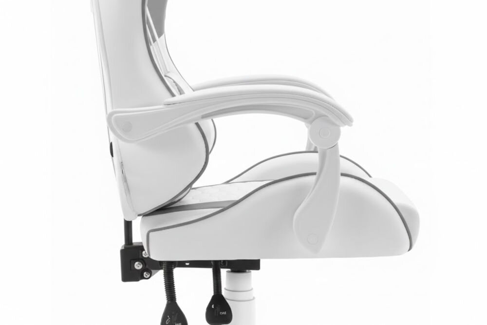 Fotel HELL'S CHAIR HC-1000 Ekoskóra Szaro-biały zbliżenie na podłokietniki jasne tło miękkie wypełnienie solidne podparcie spójna stylistyka komfort przedramion