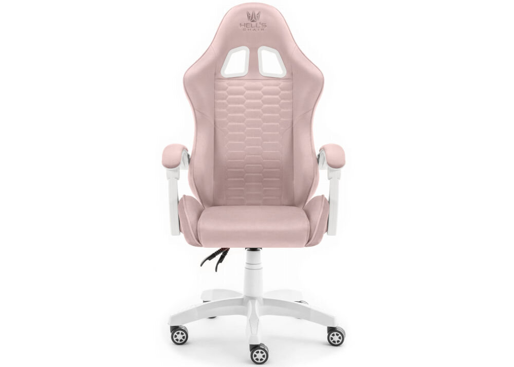 Fotel HELL'S CHAIR HC-1000 Różowo-biały prezentacja fotela od przodu na białym tle wymiary stabilność