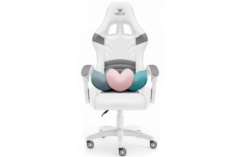 Fotel HELL'S CHAIR Rainbow 2.0 Indyvidual Biało-Szary prezentacja fotela od przodu na jasnym tle do 120 kg bezpieczne stabilne użytkowanie trwałość wygoda