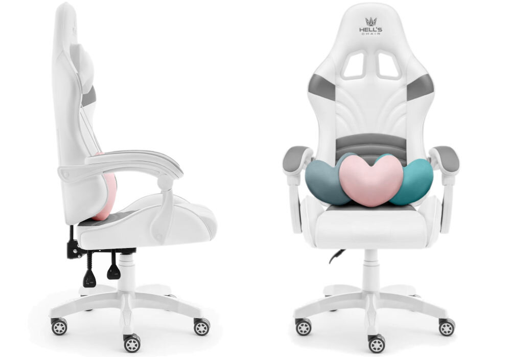 Fotel HELL'S CHAIR Rainbow 2.0 Indyvidual Biało-Szary prezentacja fotela od boku i przodu na białym tle wymiary stabilność