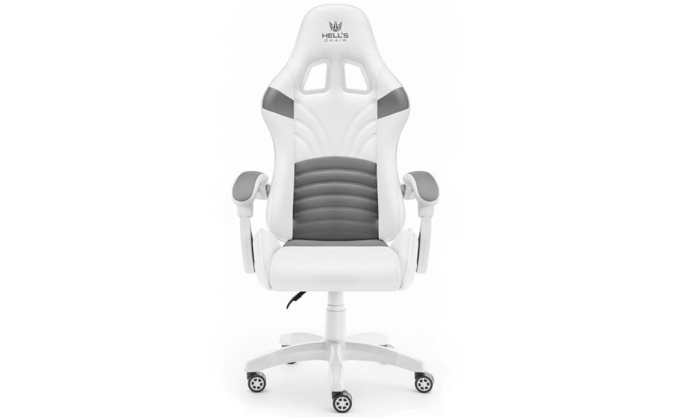 Fotel HELL'S CHAIR Rainbow 2.0 Indyvidual Biało-Szary prezentacja fotela od przodu na jasnym tle solidna konstrukcja wypełnienie z termo-elastycznej pianki Free Air zimnej pianki CF sprzyja utrzymaniu prawidłowej postawy