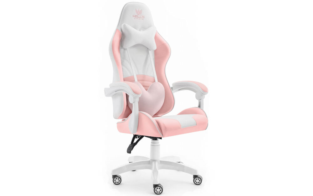Fotel HELL'S CHAIR Rainbow 2.0 Różowo-Biały prezentacja fotela od przodu pod kątem na jasnym tle wyróżniający się design komfort elegancka forma