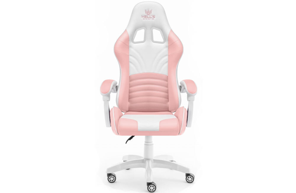 Fotel HELL'S CHAIR Rainbow 2.0 Różowo-Biały prezentacja fotela od przodu na jasnym tle solidna konstrukcja wypełnienie z termo-elastycznej pianki Free Air zimnej pianki CF sprzyja utrzymaniu prawidłowej postawy