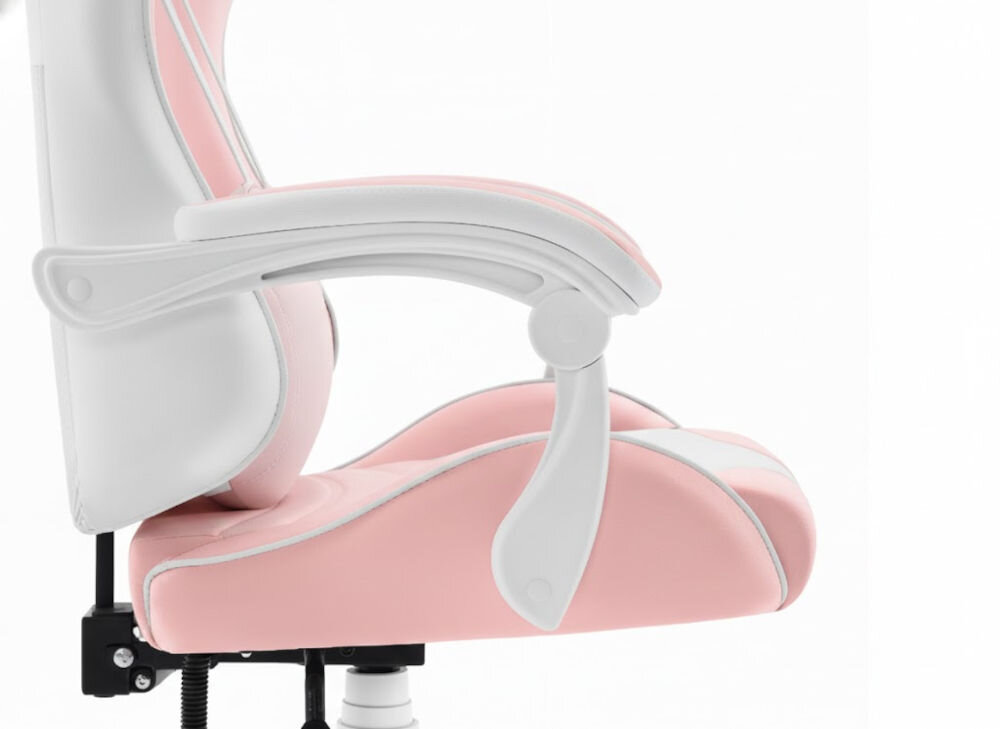 Fotel HELL'S CHAIR Rainbow 2.0 Różowo-Biały zbliżenie na podłokietniki jasne tło miękkie wypełnienie solidne podparcie spójna stylistyka komfort przedramion