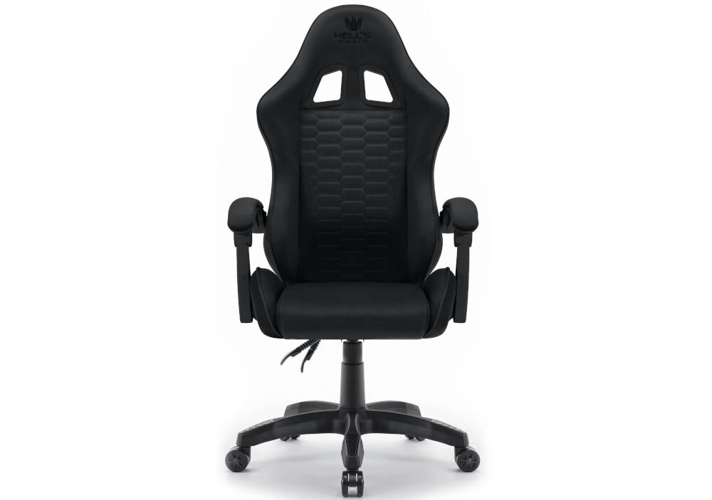 Fotel HELL'S CHAIR HC-1000 Czarny prezentacja fotela od przodu na białym tle wymiary stabilność