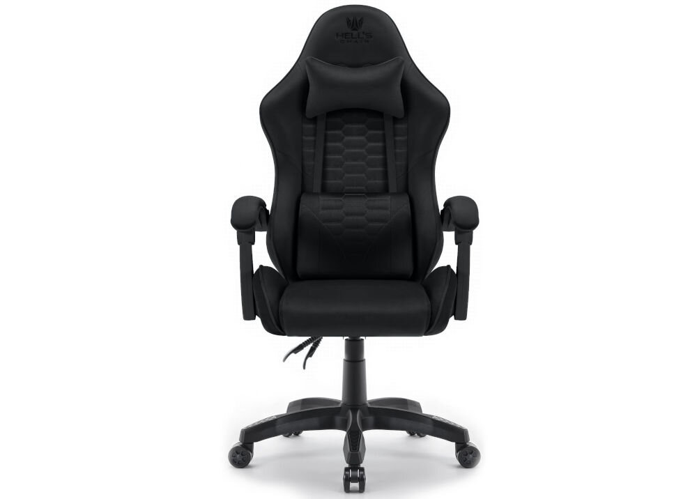 Fotel HELL'S CHAIR HC-1000 Czarny prezentacja fotela od przodu na jasnym tle solidna konstrukcja wypełnienie z termo-elastycznej pianki Free Air zimnej pianki CF sprzyja utrzymaniu prawidłowej postawy