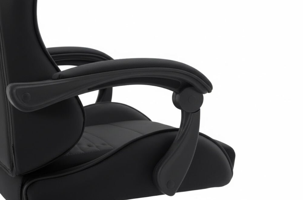 Fotel HELL'S CHAIR HC-1000 Czarny zbliżenie na podłokietniki jasne tło miękkie wypełnienie solidne podparcie spójna stylistyka komfort przedramion