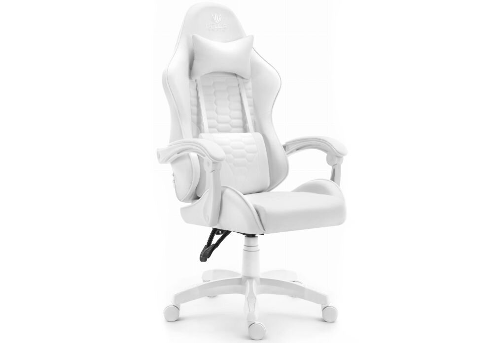 Fotel HELL'S CHAIR HC-1000 Ekoskóra Biały prezentacja fotela od przodu pod kątem na jasnym tle dopracowany design komfort elegancka forma