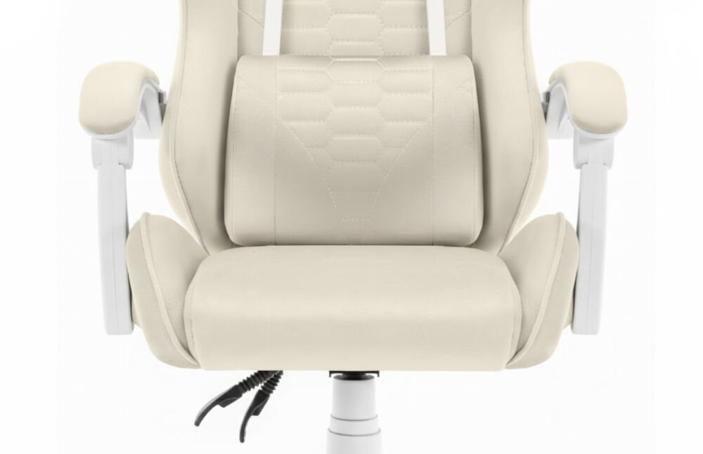 Fotel HELL'S CHAIR HC-1000 Beżowy zbliżenie na siedzisko i poduszkę fotela jasne tło dbałość o elementy trwały i praktyczny welur profilowana poduszka pod lędźwie tapicerowane podłokietniki