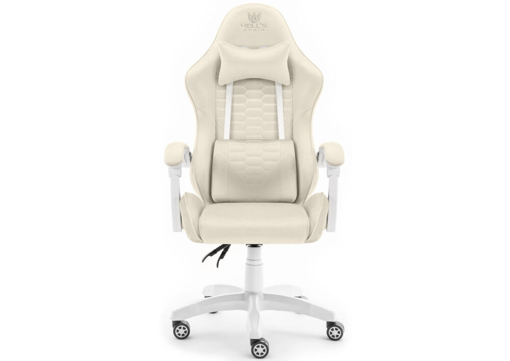 Fotel HELL'S CHAIR HC-1000 Beżowy prezentacja fotela od przodu na jasnym tle solidna konstrukcja wypełnienie z termo-elastycznej pianki Free Air zimnej pianki CF sprzyja utrzymaniu prawidłowej postawy