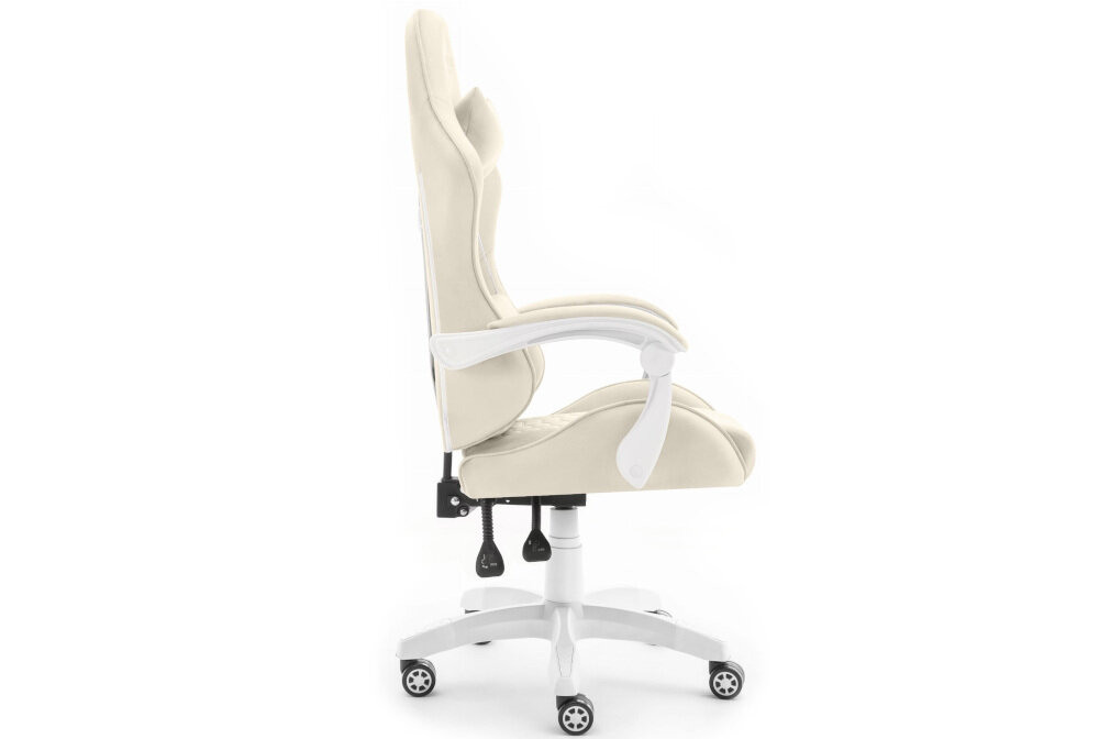 Fotel HELL'S CHAIR HC-1000 Beżowy prezentacja fotela od boku na jasnym tle płynnie regulowana wysokość siedziska prawidłowa cyrkulacja krwi redukcja uczucia zmęczenia nóg podnośnik gazowy certyfikat SGS