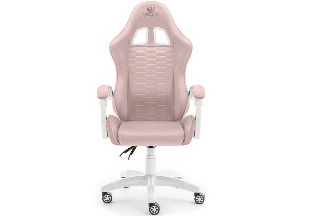 Fotel HELL'S CHAIR HC-1000 Kids Różowy prezentacja fotela od przodu na białym tle wyprofilowany kształt oparcia zapobieganie dolegliwościom bólowym kręgosłupa utrzymanie prawidłowej postawy komfort