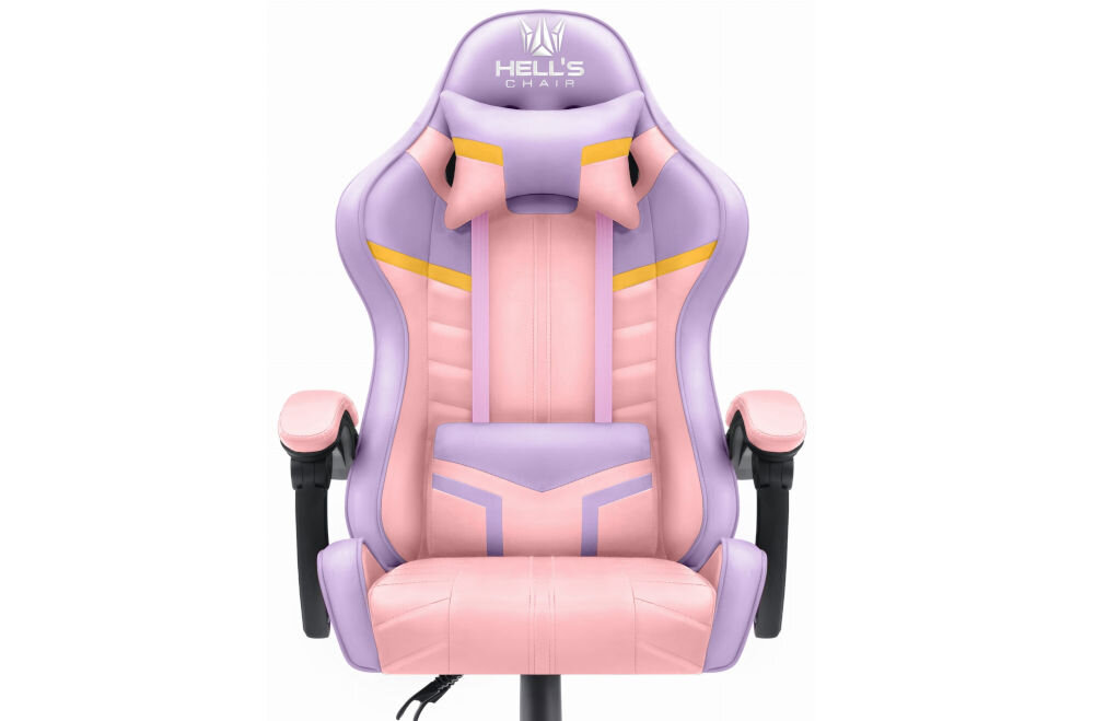 Fotel gamingowy HELL'S CHAIR HC-1004 Różowy prezentacja fotela od przodu na białym tle wymiary stabilność