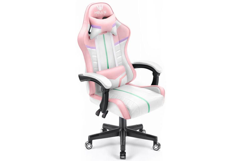 Fotel HELL'S CHAIR HC-1004 Różowy prezentacja fotela od przodu pod kątem na jasnym tle wyróżniający się design komfort elegancka forma