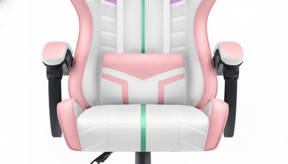 Fotel HELL'S CHAIR HC-1004 Różowy zbliżenie na siedzisko i poduszkę fotela jasne tło dbałość o elementy trwała i praktyczna ekoskóra HDPL profilowana poduszka pod lędźwie tapicerowane podłokietniki
