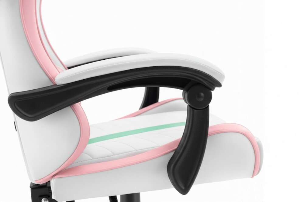 Fotel HELL'S CHAIR HC-1004 Różowy zbliżenie na podłokietniki jasne tło miękkie wypełnienie solidne podparcie spójna stylistyka komfort przedramion