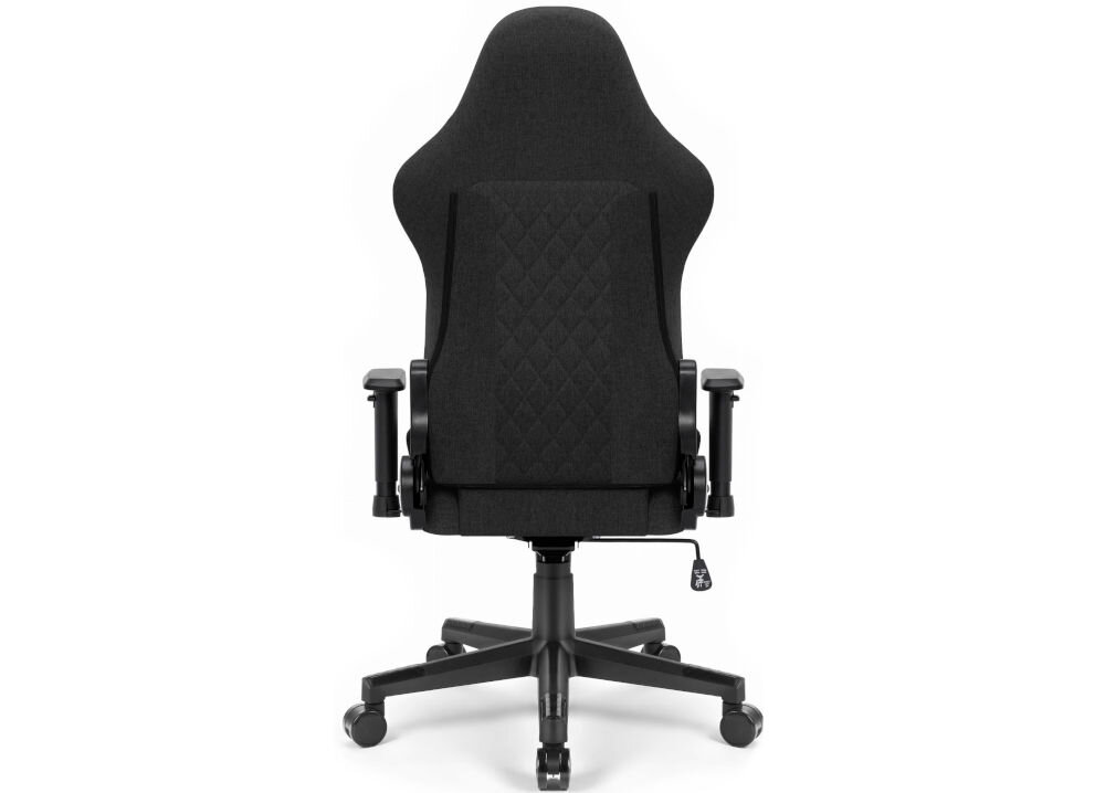 Fotel gamingowy HELL'S CHAIR HC 1006 Czarny  prezentacja fotela od tyłu na białym tle spełnia wymogi BHP i zasady ergonomii zgodność z przepisami komfort podczas wielogodzinnej pracy