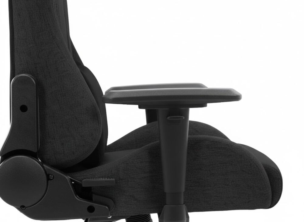 Fotel gamingowy HELL'S CHAIR HC 1006 Czarny  zbliżenie na podłokietniki jasne tło regulacja góra-dół prawo-lewo redukcja napięcia wygodna pozycja