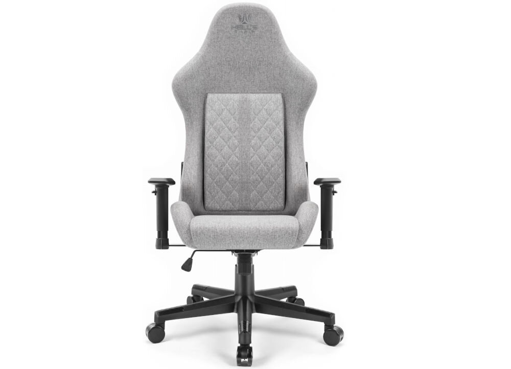 Fotel gamingowy HELL'S CHAIR HC 1006 Szary prezentacja fotela od przodu na białym tle wymiary stabilność
