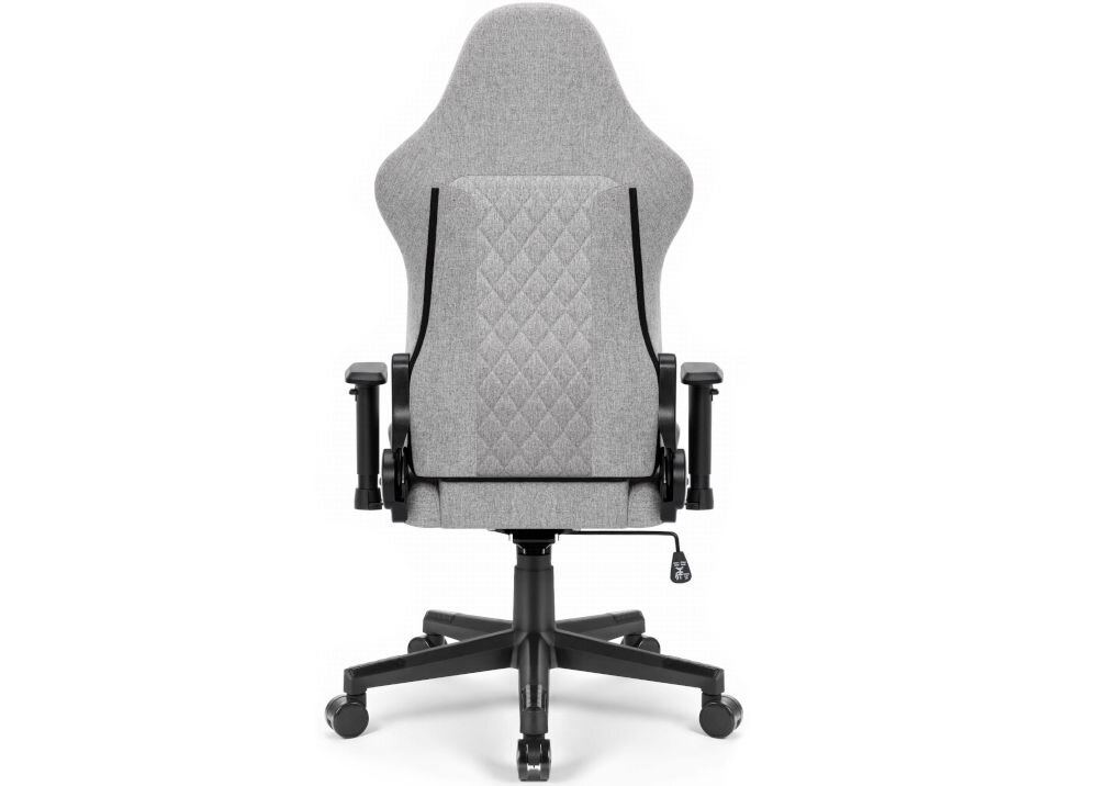 Fotel gamingowy HELL'S CHAIR HC 1006 Szary prezentacja fotela od tyłu na białym tle spełnia wymogi BHP i zasady ergonomii zgodność z przepisami komfort podczas wielogodzinnej pracy