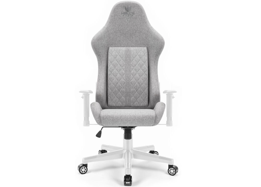 Fotel gamingowy HELL'S CHAIR HC 1006 Szaro-biały prezentacja fotela od przodu na białym tle wymiary stabilność