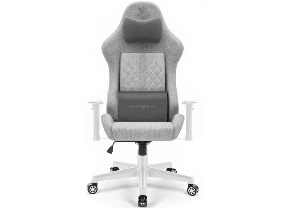 Fotel gamingowy HELL'S CHAIR HC 1006 Szaro-biały prezentacja fotela od przodu na jasnym tle solidna konstrukcja wypełnienie z termo-elastycznej pianki Free Air zimnej pianki CF sprzyja utrzymaniu prawidłowej postawy