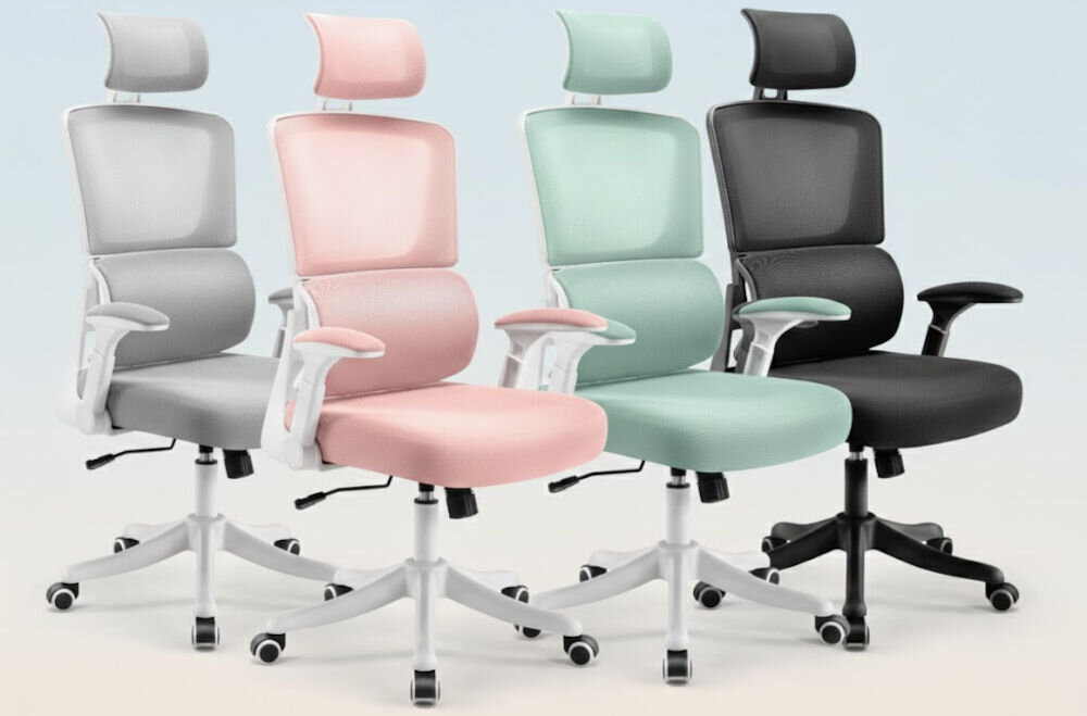 Fotel biurowy HELL'S CHAIR HC-1011 Różowy prezentacja różnych wariantów kolorystycznych fotela