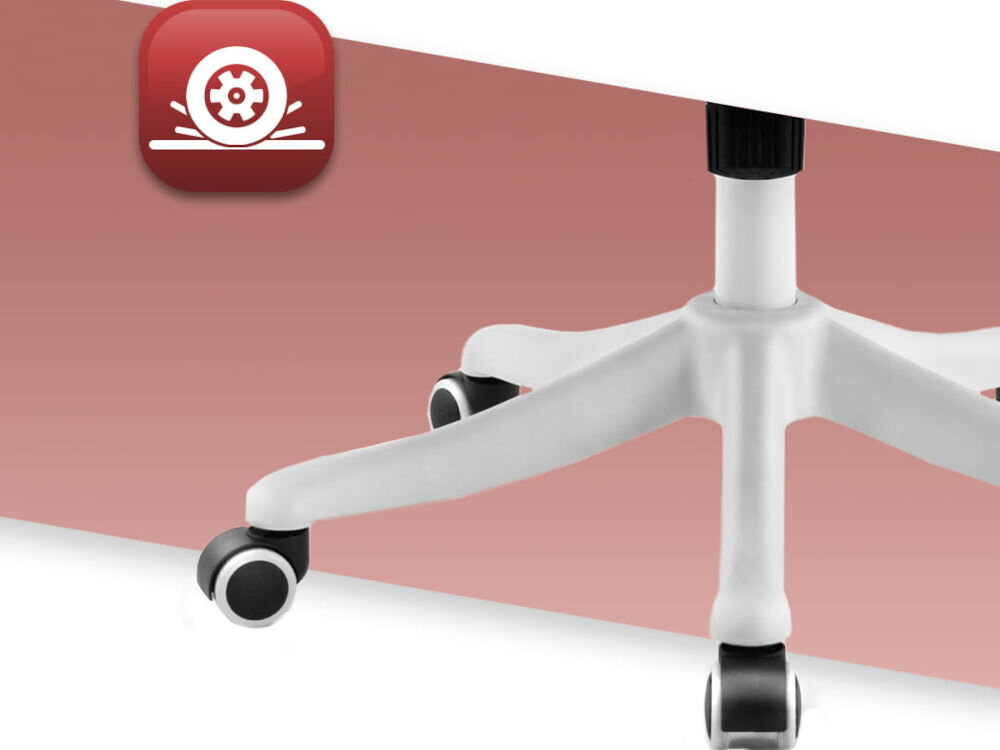 Fotel biurowy HELL'S CHAIR HC-1011 Różowy zbliżenie na kółka na różowo-białym tle ikona kółek poliuretanowo-kauczukowa powłoka cicha i płynna praca ochrona podłogi