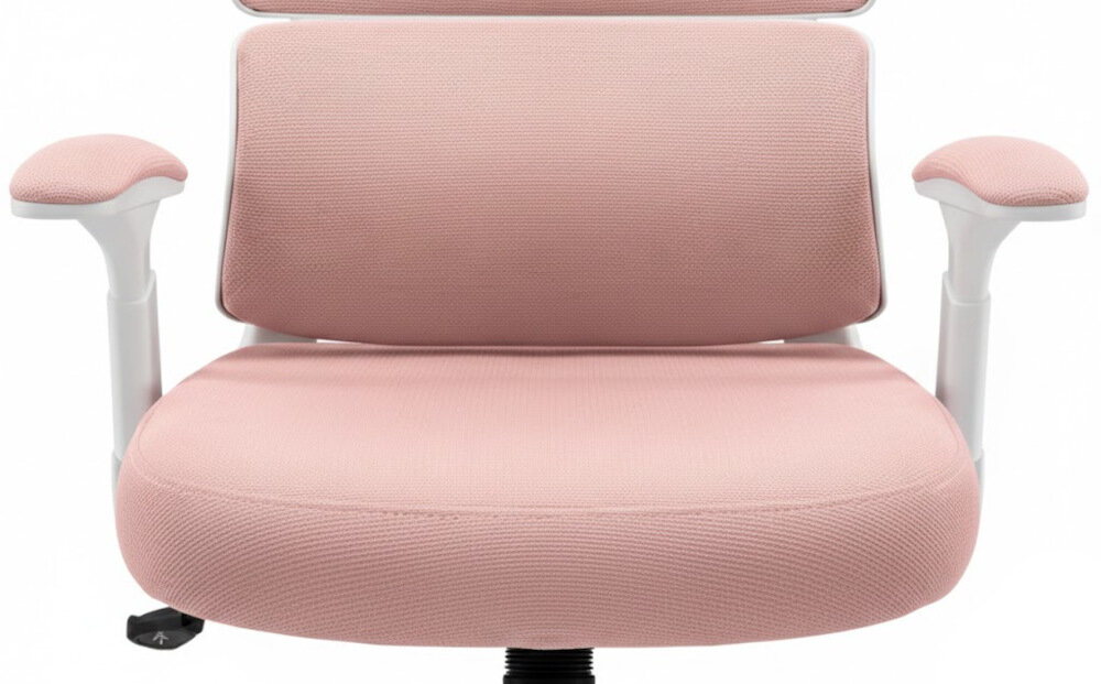 Fotel biurowy HELL'S CHAIR HC-1011 Różowy zbliżenie na siedzisko fotela jasne tło dbałość o elementy trwała i praktyczna tkanina