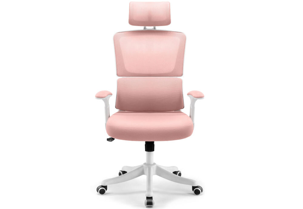 Fotel biurowy HELL'S CHAIR HC-1011 Różowy prezentacja fotela od przodu na jasnym tle solidna konstrukcja wypełnienie z termo-elastycznej pianki Free Air zimnej pianki CF sprzyja utrzymaniu prawidłowej postawy