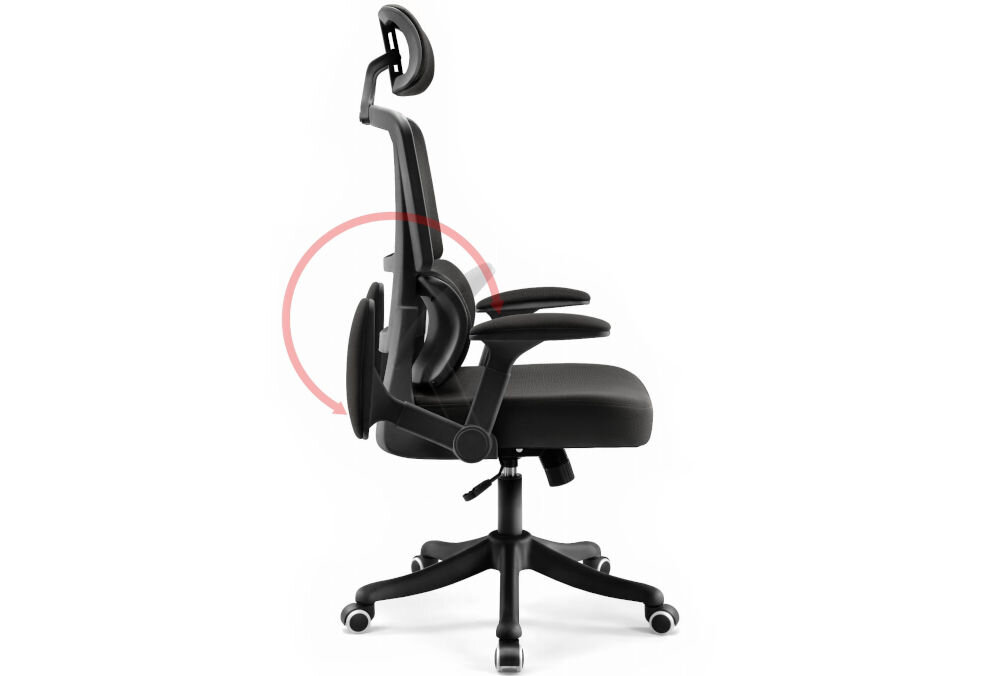 Fotel biurowy HELL'S CHAIR HC-1011 Czarny prezentacja fotela od boku na białym tle wymiary stabilność