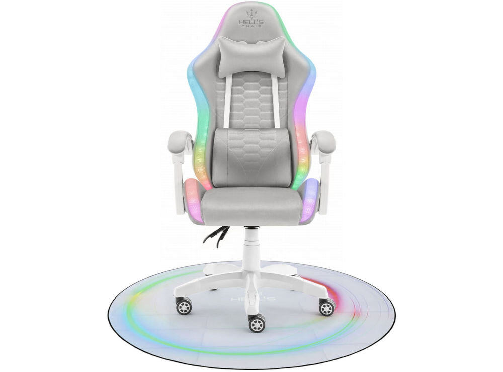 Mata pod fotel gamingowy HELL'S CHAIR 120 cm Biały prezentacja maty na białym tle na niej fotel funkcja dekoracyjna gamingowy charakter