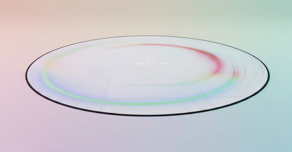 Mata pod fotel gamingowy HELL'S CHAIR 120 cm Biały prezentacja maty na tle z kolorowym gradientem funkcjonalny dodatek na lata praktyczny element wyposażenia pomaga utrzymać porządek indywidualny styl