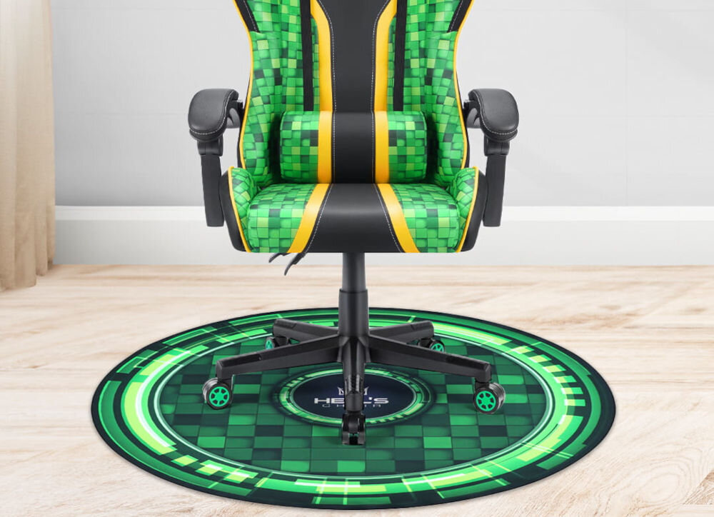 Mata pod fotel HELL'S CHAIR Rainbow Zielony prezentacja maty pod fotelem w jasnym pokoju