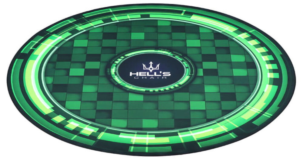Mata pod fotel HELL'S CHAIR Rainbow Zielony prezentacja maty na białym tle w perspektywie okrągła mata średnica 120 cm swobodne manewrowanie