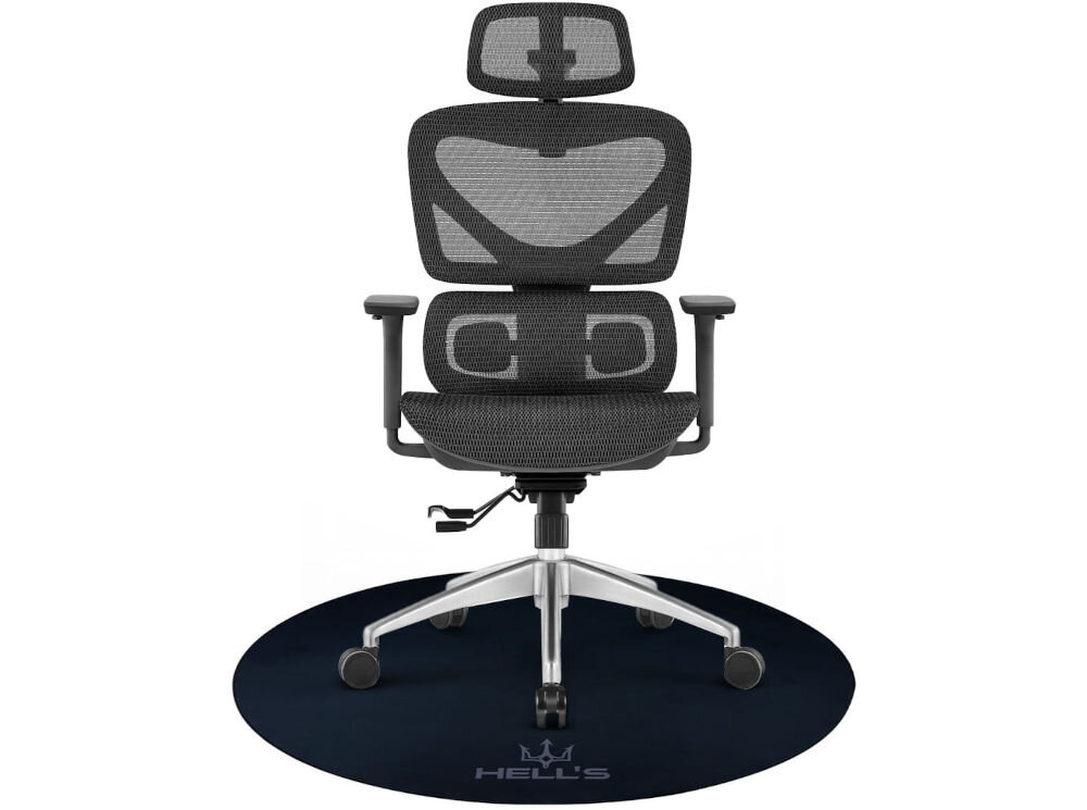 Mata pod fotel HELL'S CHAIR Rainbow Czarny prezentacja maty na białym tle na niej fotel funkcja dekoracyjna gamingowy charakter