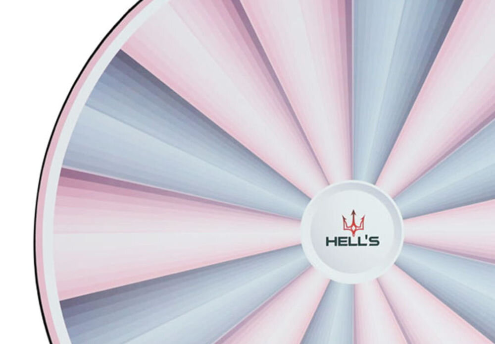 Mata pod fotel HELL'S CHAIR Rainbow Szaro-różowy zbliżenie na brzegi maty białe tło wzmocnione brzegi grubym szwem ochrona krawędzi