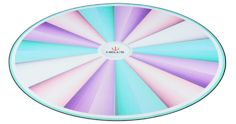 Mata pod fotel HELL'S CHAIR Rainbow Wielokolorowy prezentacja maty na białym tle w perspektywie okrągła mata średnica 120 cm swobodne manewrowanie