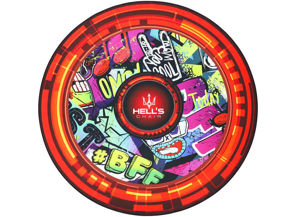 Mata pod fotel HELL'S CHAIR Rainbow Graffitowy prezentacja maty na białym tle poliester do zastosowań gamingowych codzienne użytkowanie