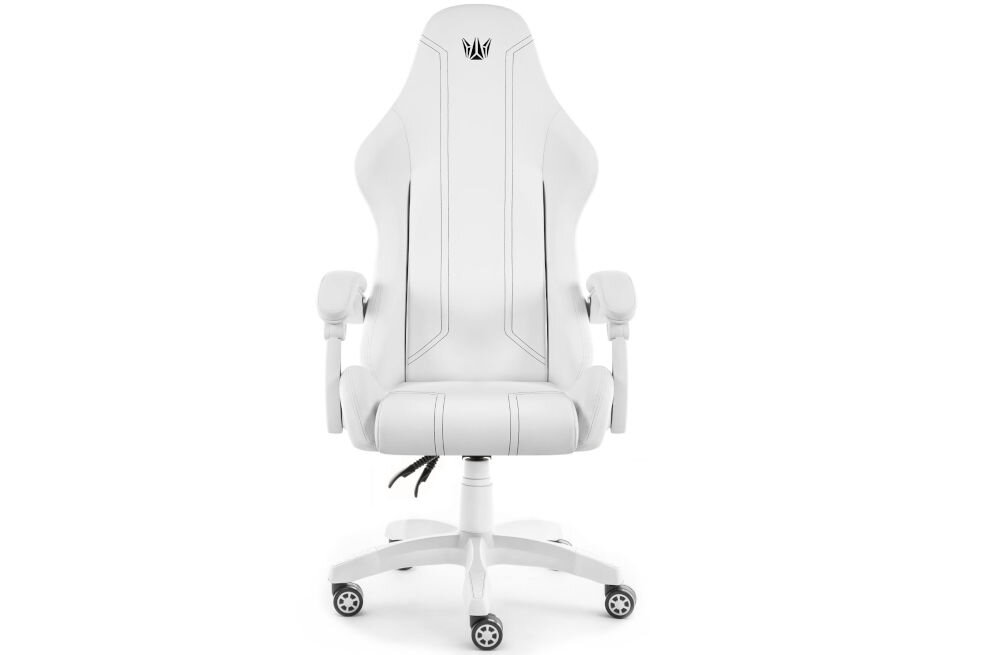 Fotel gamingowy HELL'S CHAIR HC 1014 Biały prezentacja fotela od przodu na białym tle wymiary stabilność