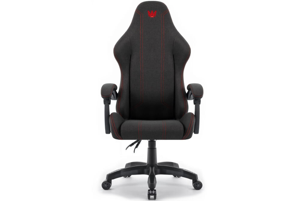 Fotel HELL'S CHAIR HC-1014 Czarno-Czerwony prezentacja fotela od przodu na białym tle wymiary stabilność